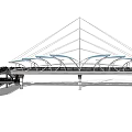 Modern Landscape Bridge Design With Triangular Roof Structure And Blue Canopy Elements 3d model