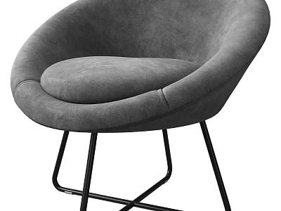 Gray Velvet Leisure Chair With Curved Backrest And Black Metal Legs Modern Style 3d model