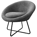 Gray Velvet Leisure Chair With Curved Backrest And Black Metal Legs Modern Style