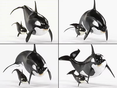 Aquatic Animals Orca Adult and Calf Swimming in Natural Marine Habitat 3d model