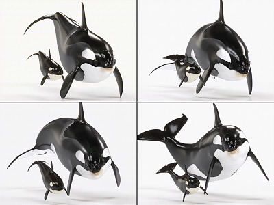 Killer Whale with Bound and Animated Killer Whale Baby Whale 3d model