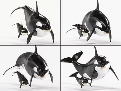 Aquatic Animals Orca Adult and Calf Swimming in Natural Marine Habitat 3d model