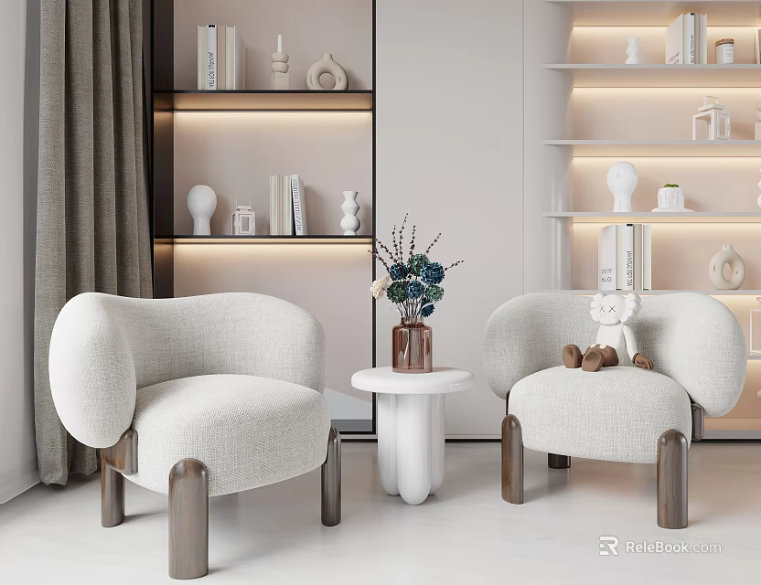 Cozy Modern Accent Chairs Set With White Side Table And Decor 3d model