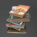 Stack of Various Colored Books With Different Titles on Gray Background 3d model