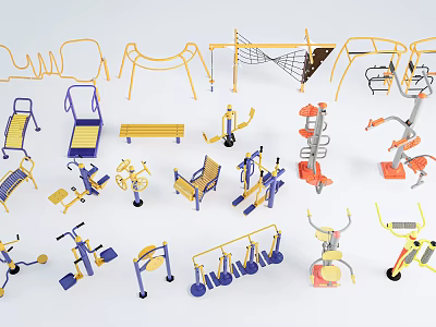 Fitness Equipment Assortment Featuring Outdoor Gym Tools And Various Exercise Machines 3d model