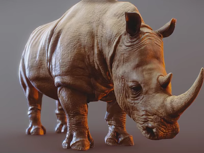 Realistic 3D Rendered Rhinoceros Model With Detailed Texture And Standing Pose 3d model