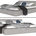 Modern Gray Upholstered Double Bed with Decorative Pillows and Cozy Blankets 3d model