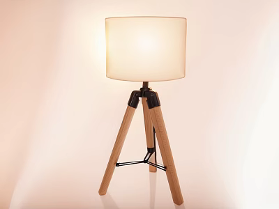 Modern Wooden Tripod Table Lamp with White Lampshade and Minimalist Design for Home 3d model