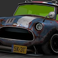 Vintage Modified Car With Blue White Red Rusty Exterior And Headlights