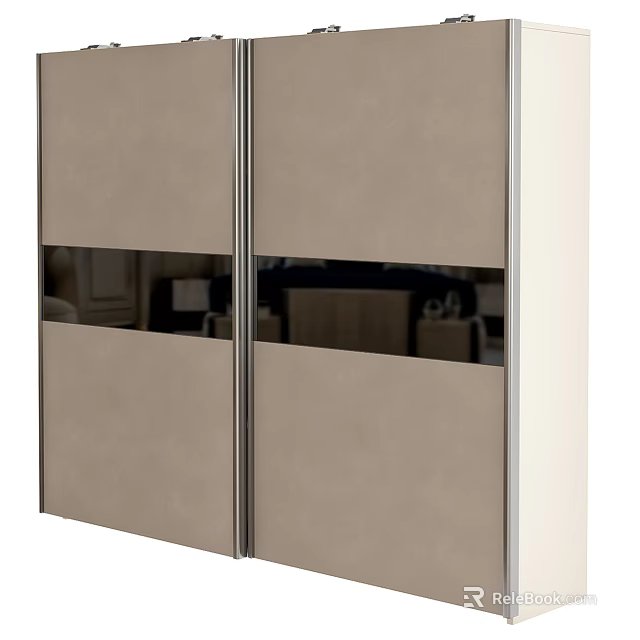 Modern Light Colored Wardrobe With Sleek Double Doors And Glass Panels 3d model 