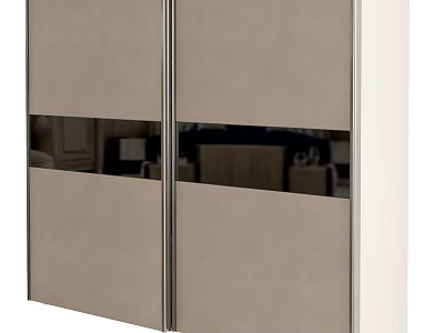 Modern Light Colored Wardrobe With Sleek Double Doors And Glass Panels 3d model
