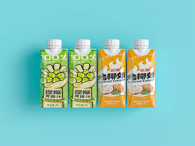 Colorful Bottled Beverages with Green Fruit and Coconut Flavors in Attractive Label Design 3d model