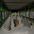 Indoor Art Gallery Space With Green Plant Walls Display Frames Circular Stands And Sculpture