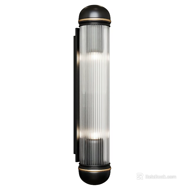 Modern Vertical Ribbed Glass Wall Lamp With Black Frame And Soft Light 3d model 