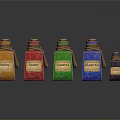 Colorful Decorative Potion Bottles with Rope Seals and Labeled Designs for Home Decor