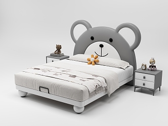 Modern Children's Bed Bear Bed Children's Room Soft Bed Minimalist 3d model