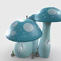 Cartoon Scene Featuring Blue Mushroom House With Two Caps Small Lamp Door Steps And Grass