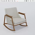 Wooden Rocking Leisure Chair with Light Beige Fabric Cushion and Curved Armrests in Modern Style