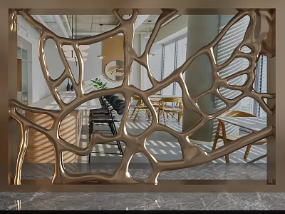 Modern Golden Background Wall With Intricate Cutout Design And Metallic Texture 3d model
