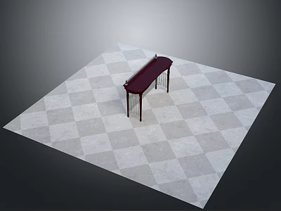 Elegant Dark Red Wooden Table Placed On Gray And White Checkered Floor 3d model
