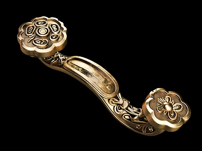Elegant Golden Jewelry Ornament With Floral Decorations And Intricate Carved Patterns 3d model
