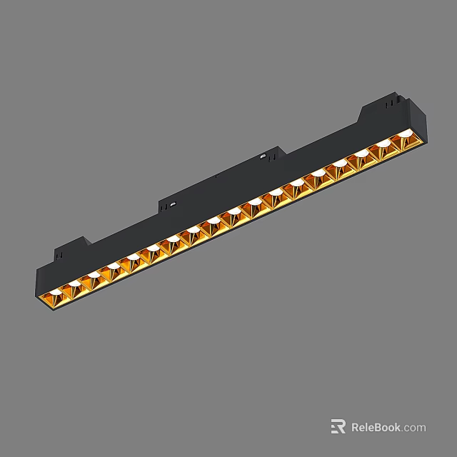 Linear Black Housing Multiple Bulb Downlight Spotlight With Warm Yellow Light 3d model