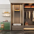 Hotel Guest Room Interior With Wooden Wardrobe Hanging Clothes Bag Drawers And Shelves