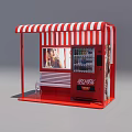Outdoor Public Bench With Red Kiosk Red White Striped Awning And Coca Cola Vending Machine