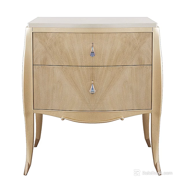 Wooden Modern Nightstand with Two Drawers and Decorative Handles for Bedroom Furniture Decor 3d model 