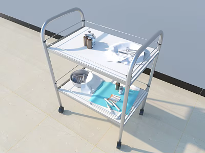 Two Tier Medical Trolley With Wheels Holding Medical Supplies And Instruments 3d model