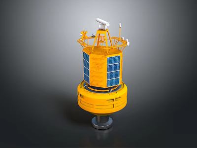 Yellow Scientific Equipment With Blue Solar Panels And Top Antennas On Black Base 3d model