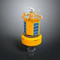 Yellow Scientific Equipment With Blue Solar Panels And Top Antennas On Black Base