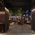 Modern Luxury Restaurant Design With Wooden Bar Counter Comfortable Seats And Fresh Indoor Green Plants
