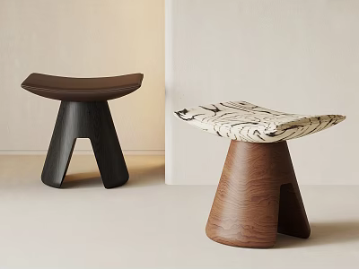 Modern Sofa Stools In Dark And Light Brown With Curved Seats And Textured Design 3d model