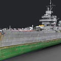 Vintage Military Warship With Green Hull Gray Upper Structure And Main Turret
