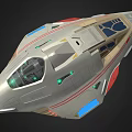 Futuristic Silver Spaceship With Cockpit Red Stripes And Blue Light Panels