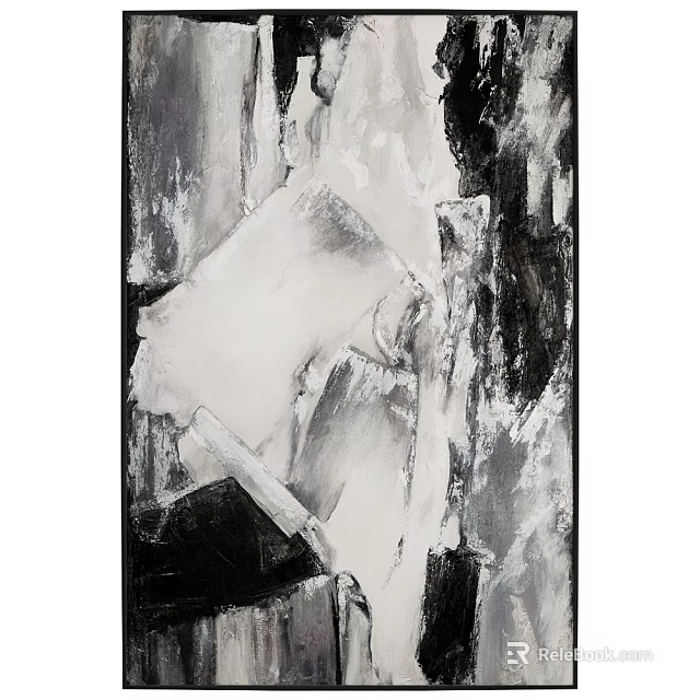 Black and White Abstract Painting With Expressive Brushstrokes Textured Surfaces And Abstract Forms 3d model 