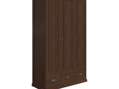 Dark Brown Wooden Wardrobe With Multiple Doors And Drawers Simple Design 3d model