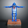 Blue Shark Head Character With Red Bow Tie White Belly On Brown Checkered Base