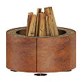 Rustic Round Fire Pit With Firewood For Outdoor Use 3d model