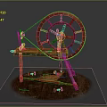 Vintage Animal Themed Red Spinning Wheel With Large Wooden Wheel And Stand Platform