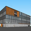 Modern Office Building Exterior With Glass Curtain Wall Surrounding Green Plants And Night Lighting
