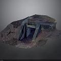 Modern Sculptural Structure Featuring Purple Brown Blue Cracked Surface And Open Gateway