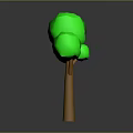 3D Model Green Tree with Brown Trunk and Green Canopy in Gray Background