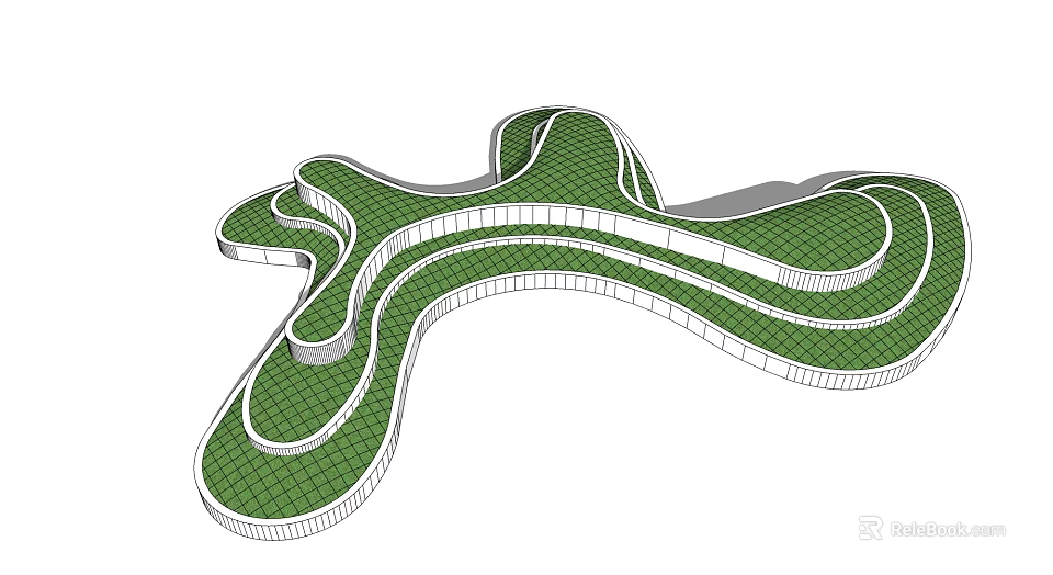 Curved Multi Level Tree Pit Design With Green Geometric Landscape Structure 3d model 