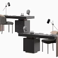 Modern Home Office Desks With Table Lamps Sculptures And Comfortable Chairs