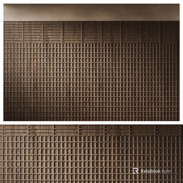 Modern Brown Textured Grid Background Wall Design With Natural Wood Panels 3d model
