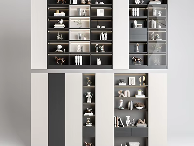 Modern Stylish Bookcase with Multiple Shelves Decorative Items Books and Ornaments 3d model
