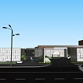 Modern Entrance Gate Design With Covered Canopy Street Lights And White Building