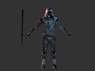 Futuristic Character And Alien Creature In Armored Suit With Glowing Eyes And Sharp Claws 3d model